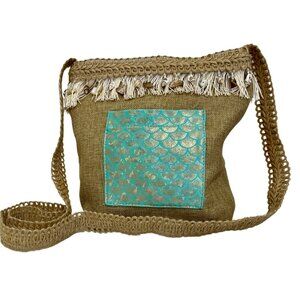 Aqua Scale Printed Front Pocket Crossbody Purse (ONE-OF-A-KIND Boho Linen Bag)!